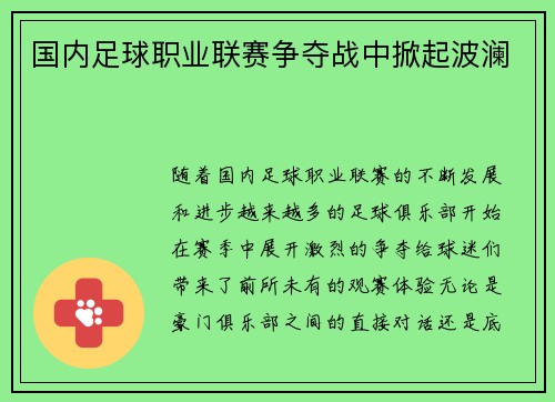 国内足球职业联赛争夺战中掀起波澜