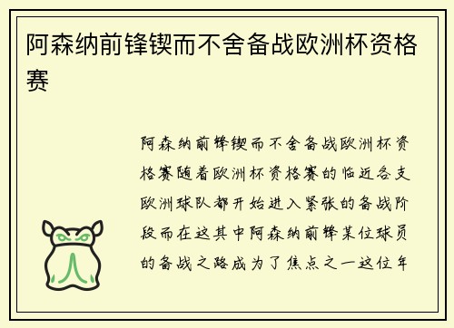 阿森纳前锋锲而不舍备战欧洲杯资格赛